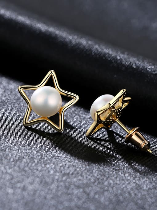 CCUI Sterling silver natural pearl fashion Pentagram star earrings 3