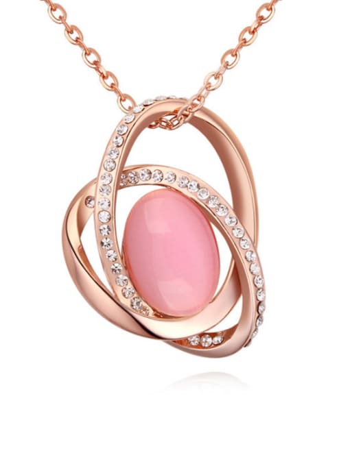 pink Fashion Oval Opal Stone Tiny Crystals Pendant Alloy Necklace