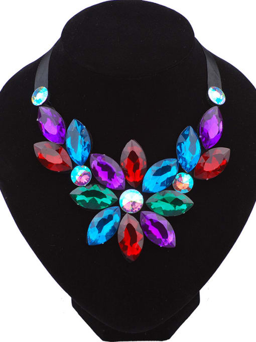 Qunqiu Exaggerated Marquise Resin Flower Black Ribbon Necklace 0