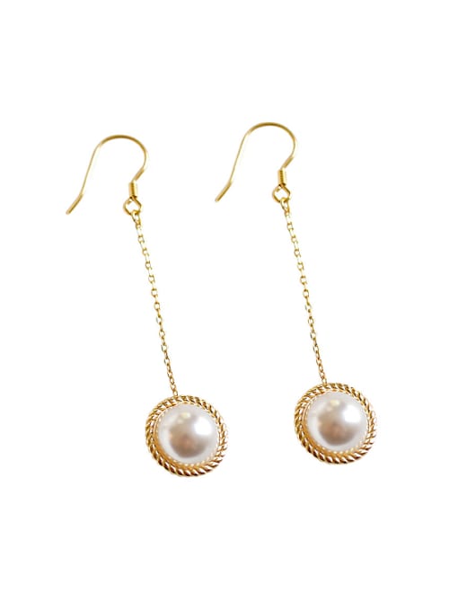 DAKA Fashion White Artificial Pearl Gold Plated Silver Drop Earring 0