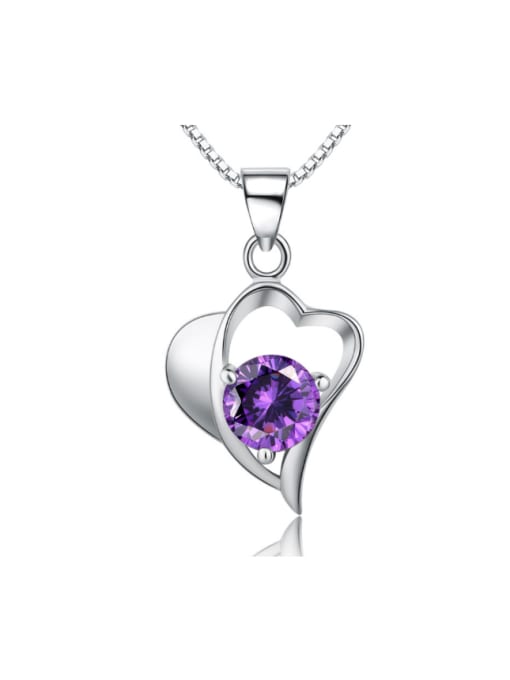 kwan Heart-shape Purple Crystal Zircon Pendant 0