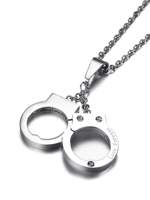 CONG Personality Handcuffs Shaped Rhinestones Stainless Steel Pendant 2