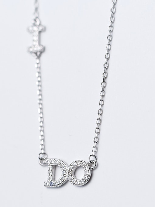 Silver Fashion Monogrammed Shaped Rhinestones S925 Silver Necklace