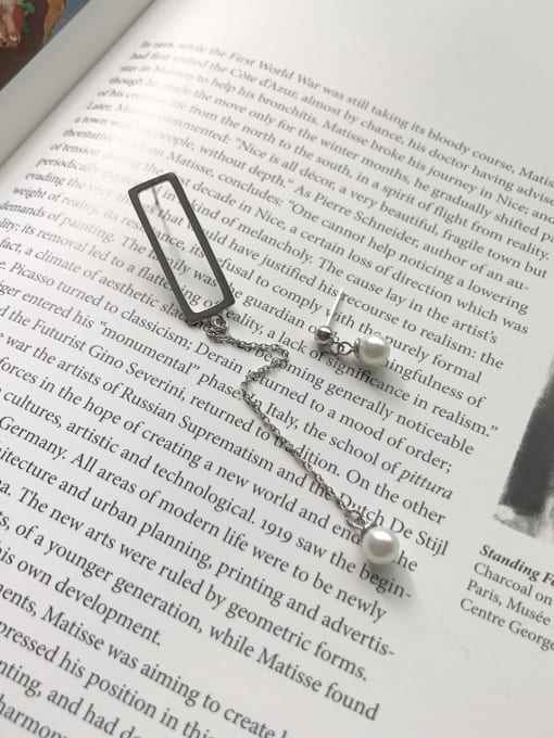 platinum Sterling silver minimalist asymmetrical synthetic pearl earrings