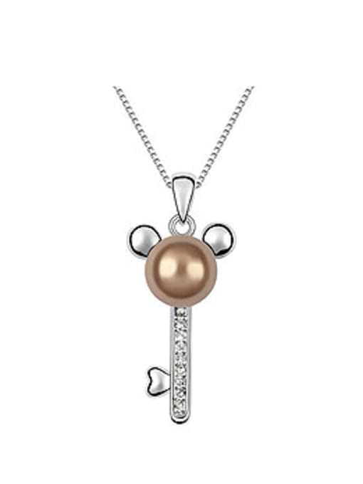 Brown Fashion Imitation Pearl Mickey Key Alloy Necklace