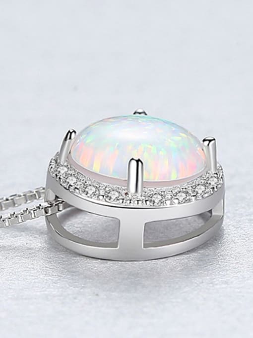 White Sterling Silver multicolored round opal  Necklace