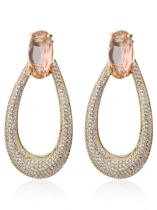 gold Copper With Cubic Zirconia Delicate Water Drop Cluster Earrings