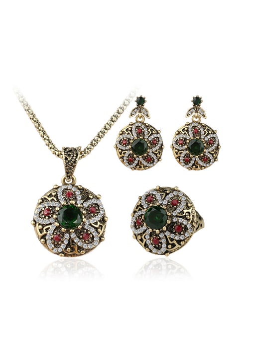 Gujin Bohemia style Resin stones White Crystals Flowery Three Pieces Jewelry Set 0