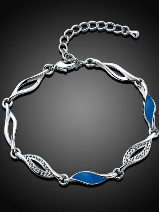 Platinum Trendy Blue Wave Shaped Enamel Bracelet