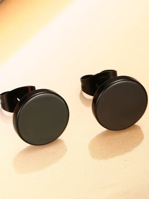 CONG Fashion Black Gun Plated Round Shaped Titanium Stud Earrings 2