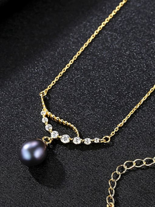 18K Gold Black Pearl Pure silver electroplated 18K gold natural freshwater pearl Zircon Necklace