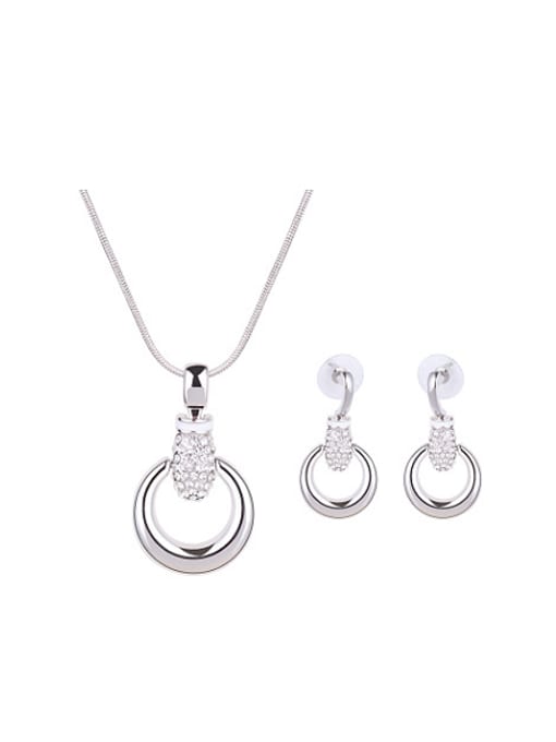 BESTIE Alloy White Gold Plated Simple style Rhinestones Round-shaped Two Pieces Jewelry Set 0