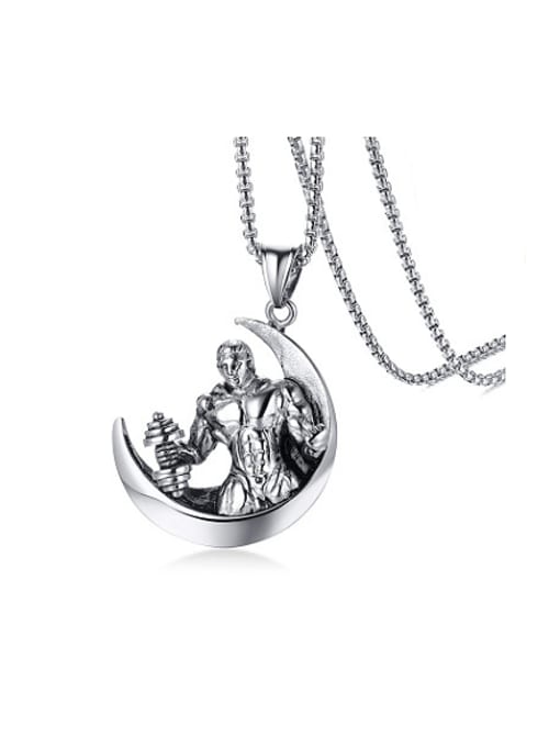 CONG Personality Moon Shaped Stainless Steel Pendant 0