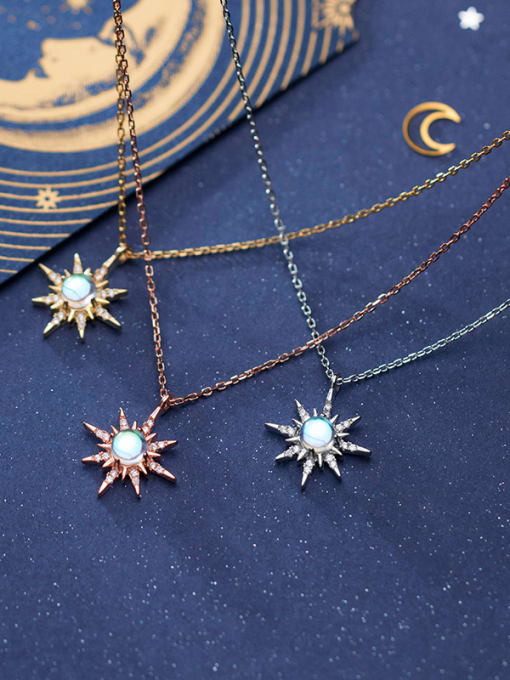 Rosh 925 Sterling Silver With Cubic Zirconia Simplistic Star Necklaces 0