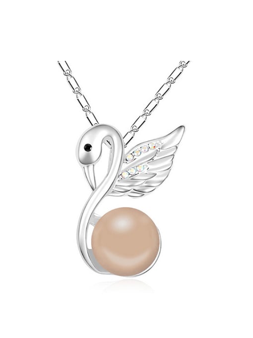 QIANZI Fashion Imitation Pearl-accented Swan Pendant Alloy Necklace 0