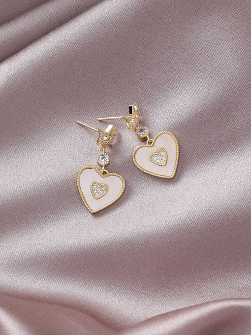 Girlhood Alloy With Gold Plated Simplistic Crown Heart Drop Earrings 2