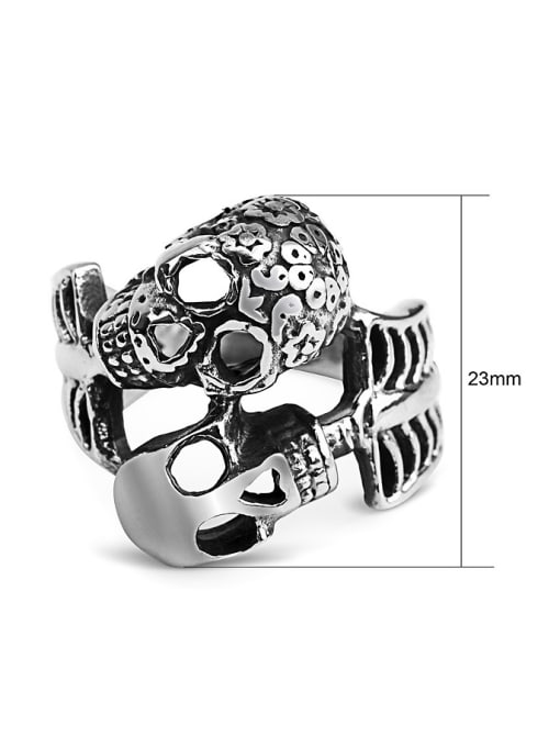 RANSSI Punk style Two Skulls Statement Ring 2