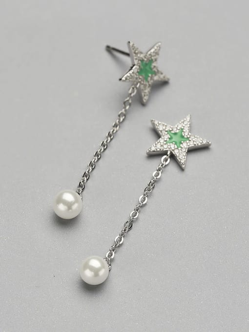 One Silver Green Star Shaped Shell Pearl Drop Earrings 3