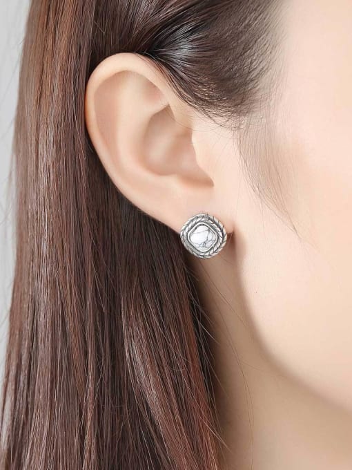CCUI Thai silver retro square white turquoise stud earrings 1