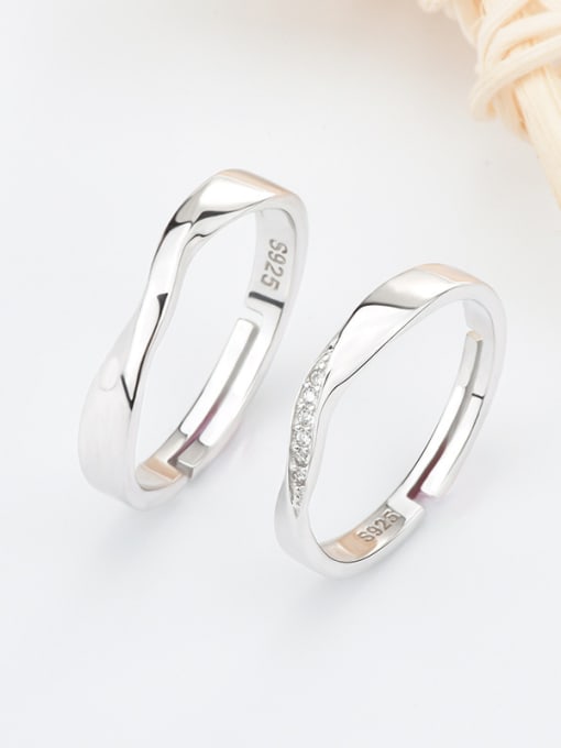 Dan 925 Sterling Silver With  Cubic Zirconia  Simplistic Lovers Free Size Rings 3