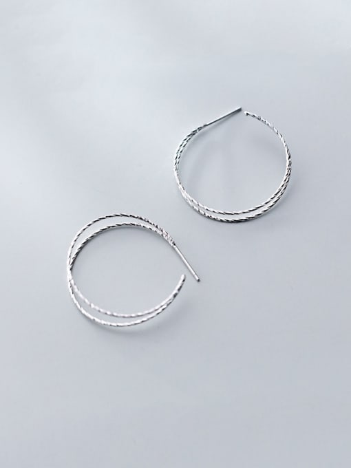 Rosh 925 Sterling Silver With Grain Simplistic Irregular Hoop Earrings 2