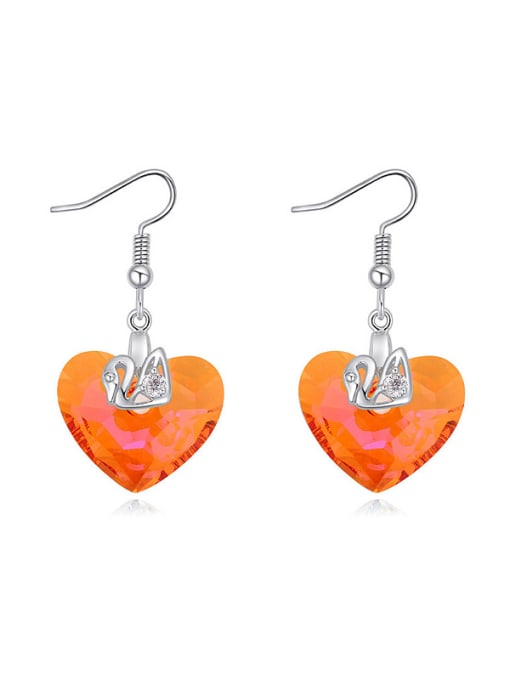 orange Exquisite Heart austrian Crystal Little Swan Alloy Earrings