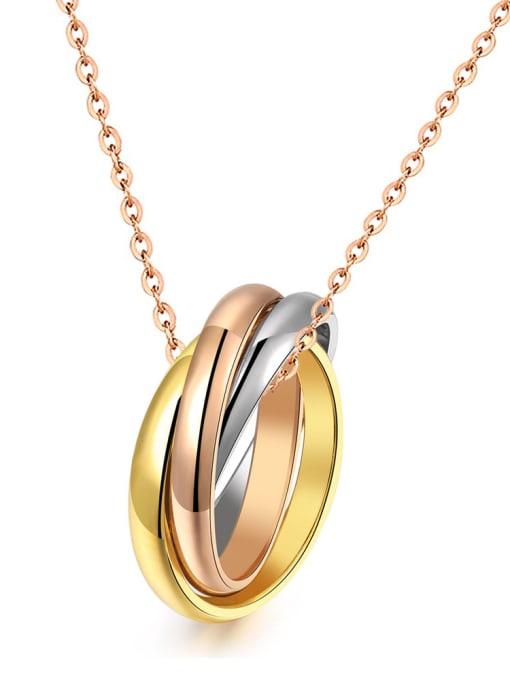 Tri-colour Necklace Stainless Steel With Gold Plated Classic Round Band Rings