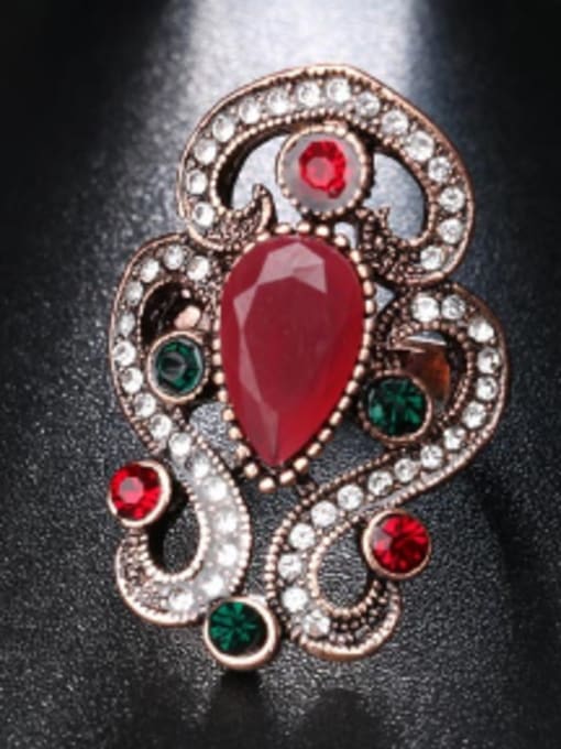 Red Retro style Water Drop Resin stone White Rhinestones Alloy Ring