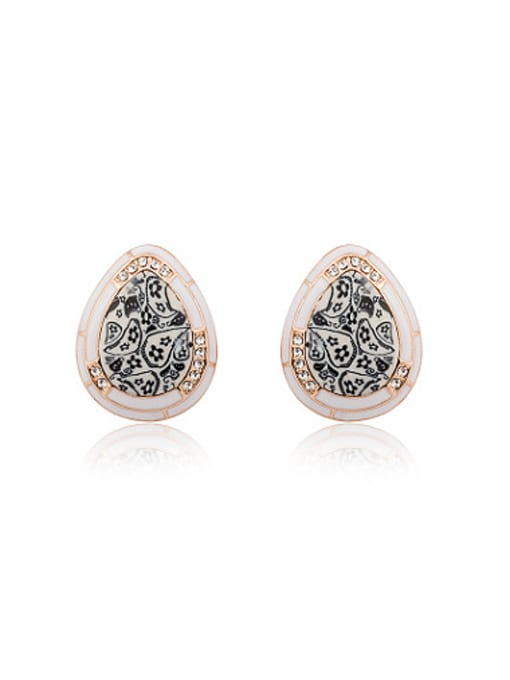 Rose Gold Chinese Style Water Drop Polymer Clay Stud Earrings