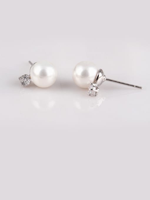 Qing Xing 8mm Shell Pearls, Copper And Zircon stud Earring 1
