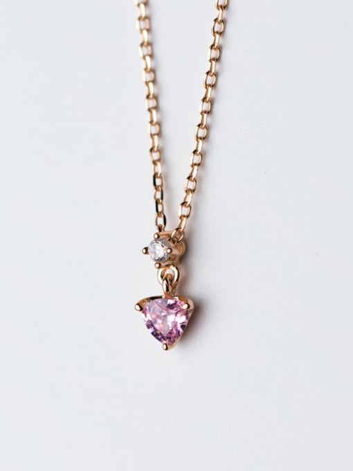 Rose Gold Elegant Heart Shaped Pink Zircon S925 Silver Necklace