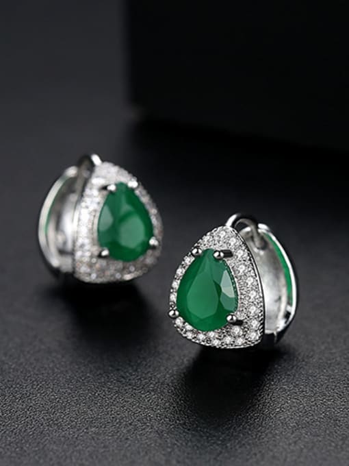 green Copper  With Platinum Plated Luxury Geometric Stud Earrings