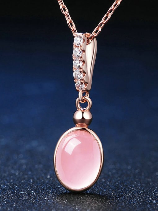 ZK Egg-shape Pink Crystal Fashion Silver Pendant 2