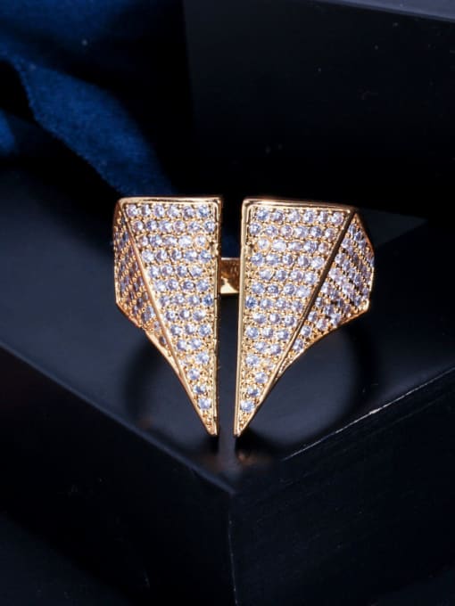 gold Copper With Cubic Zirconia   Luxury  Two Triangle Band Rings
