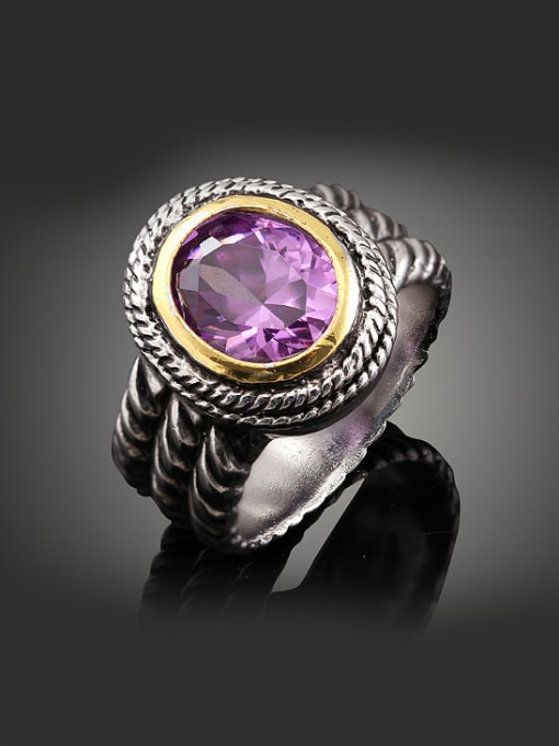 Wei Jia Fashion Purple Zircon Antique Silver Plated Copper Ring 0