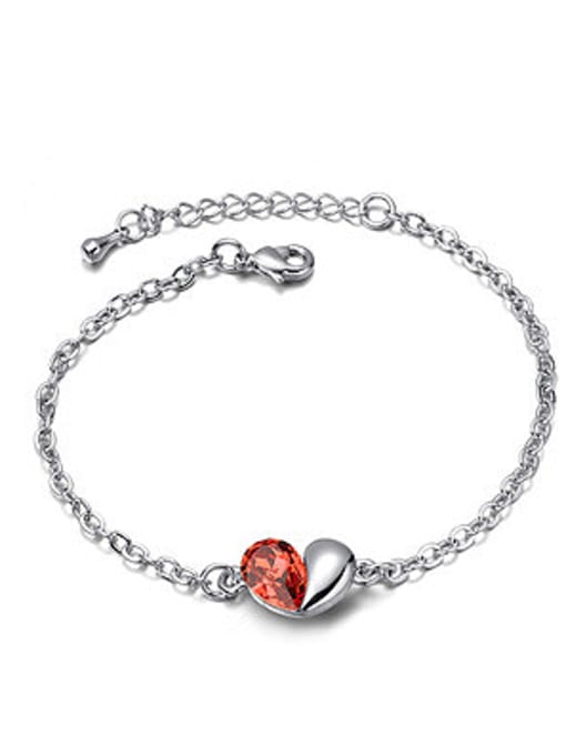 red Simple austrian Crystal Heart Alloy Bracelet