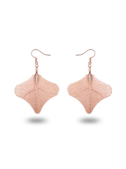 Rose Gold Exquisite Rose Gold Plated Natural Leaf Drop Earrings
