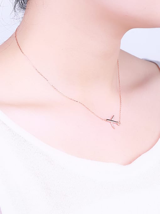 One Silver Airplane Zircon Necklace 1