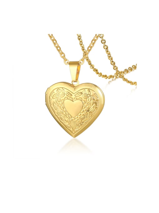 CONG Stainless Steel With Gold Plated Simplistic Pattern Heart Necklaces 0