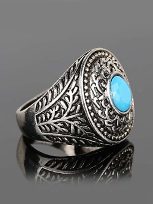 Gujin Ethnic style Blue Resin Antique Silver Plated Alloy Ring 2