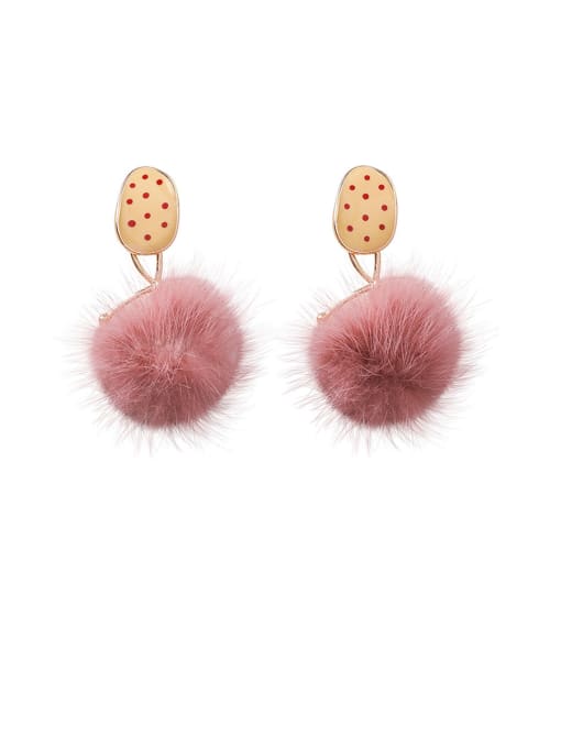 Girlhood Alloy With Rose Gold Plated Cute    Bow plush Ball Drop Earrings 0