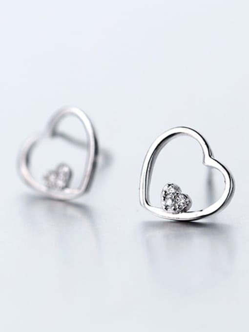 white Temperament Hollow Heart Shaped S925 Silver Stud Earrings