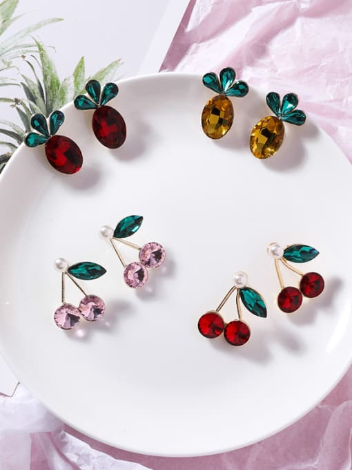 Girlhood Alloy With Rose Gold Plated Fashion Friut Cherry Pineapple Stud Earrings 1