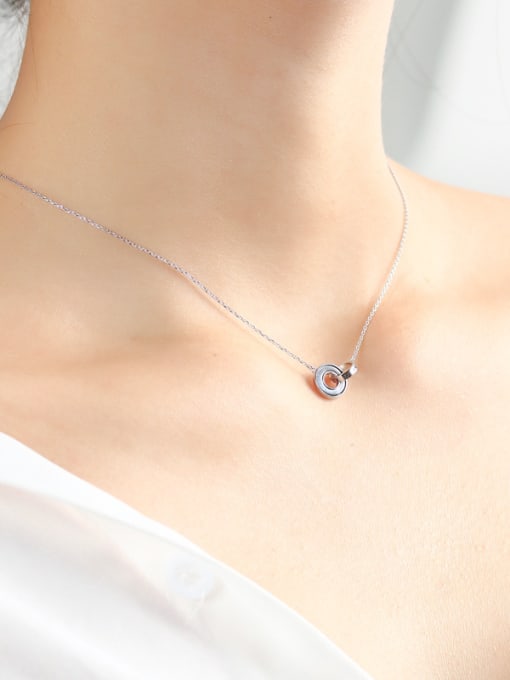 Dan 925 Sterling Silver With  Shell Simplistic Round Necklaces 1