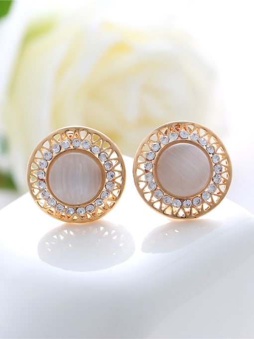 Wei Jia Fashion Round Opal stones Rhinestones Alloy Stud Earrings 0