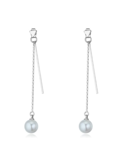 QIANZI Simple White Imitation Pearl Drop Earrings 0