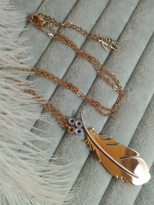 JINDING Vintage Rose Gold Titanium Steel Feather Necklace 3
