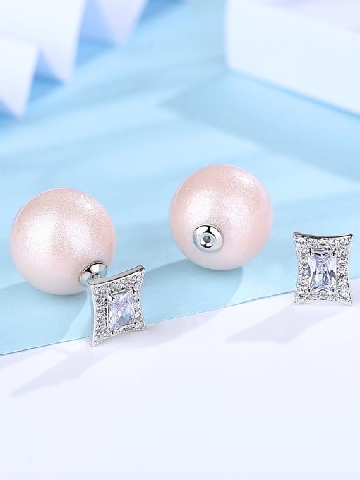 pink Copper With White Gold Plated Simplistic Ball Stud Earrings