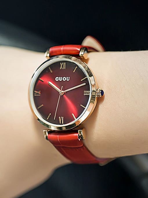 Red GUOU Brand Fashion Roman Numerals Women Watch