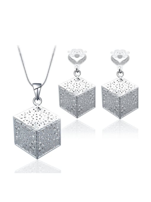 Suit White Gold Plated Square Shaped Two Pieces Jewelry Set